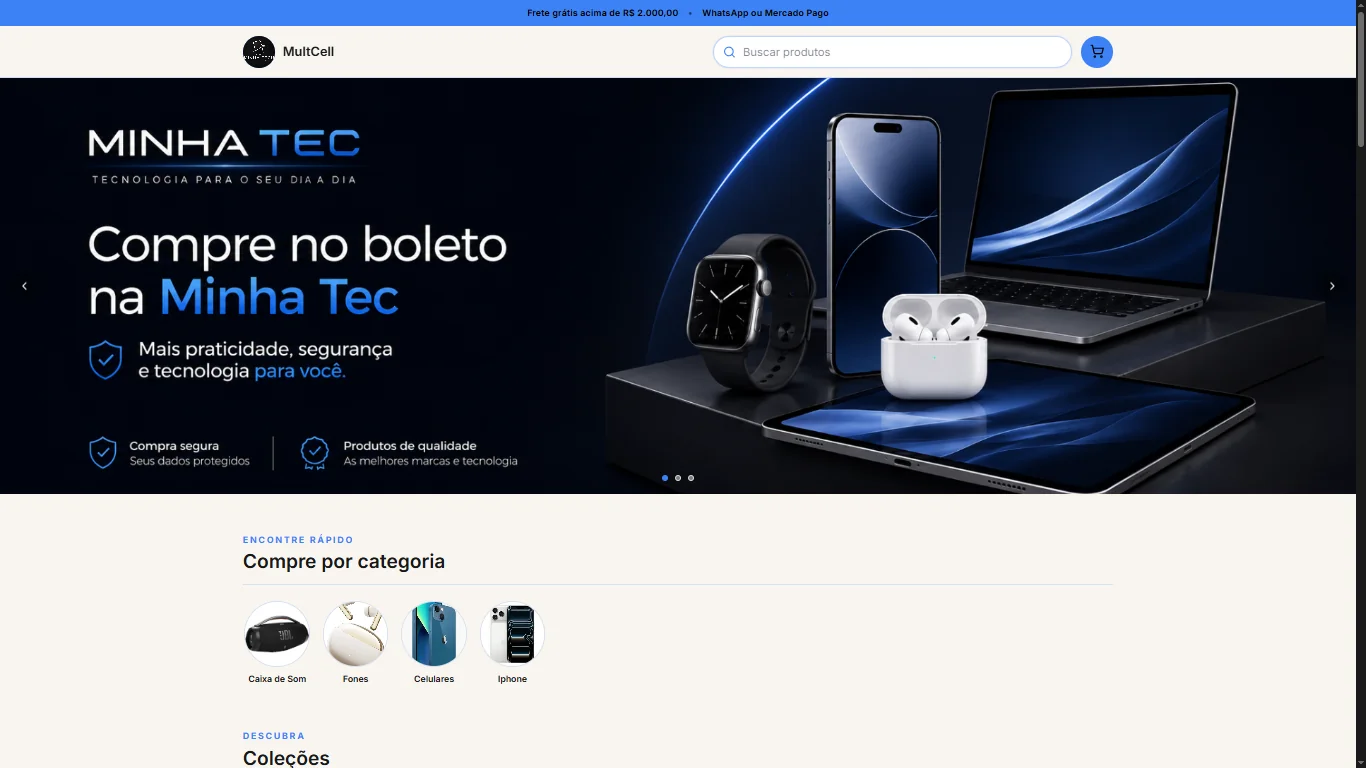 Exemplo de loja virtual de tecnologia criada no ShopLink