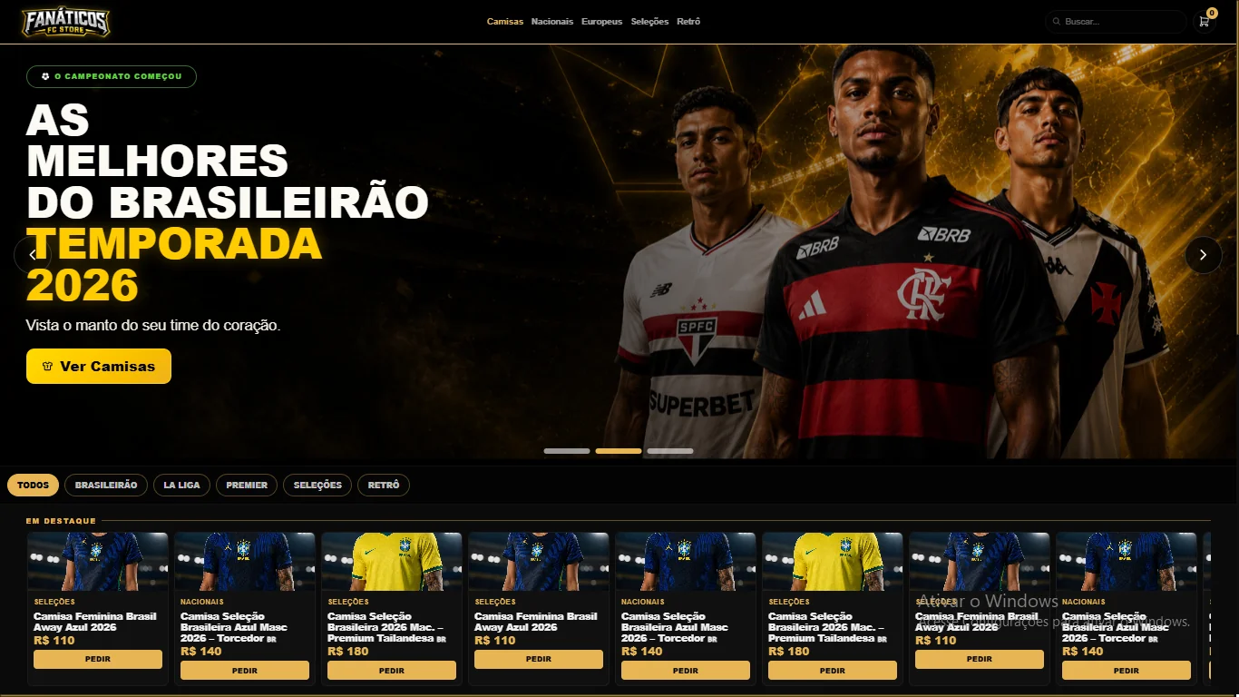 Site personalizado para loja de camisas de futebol